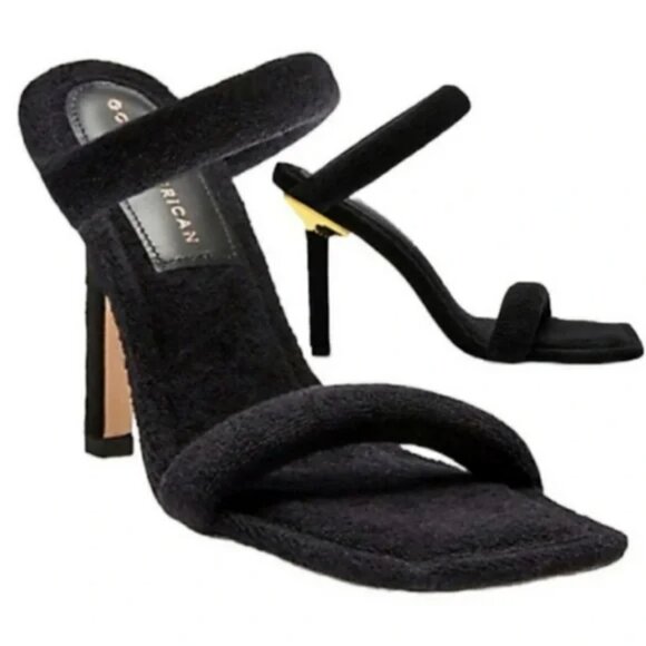 Good American Black Terry High Heels Sandals size 7 1/2 - Picture 1 of 10
